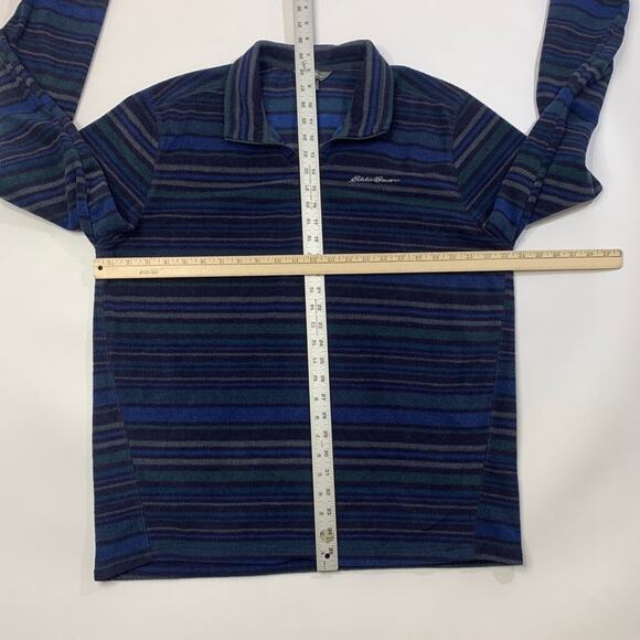 Eddie Bauer Fleece Mens L Large Blues Gray Striped 1/4 Zip Pullover Sweatshirt - Picture 6 of 12